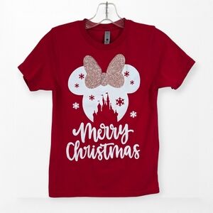 Disney Minnie Mouse Merry Christmas Sparkly Holiday T-Shirt - Size 8 Girls - Red